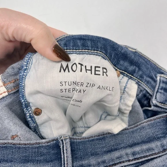 MOTHER Stunner Zip Ankle Step Fray Light Blue Skinny Jeans - Picture 6 of 7